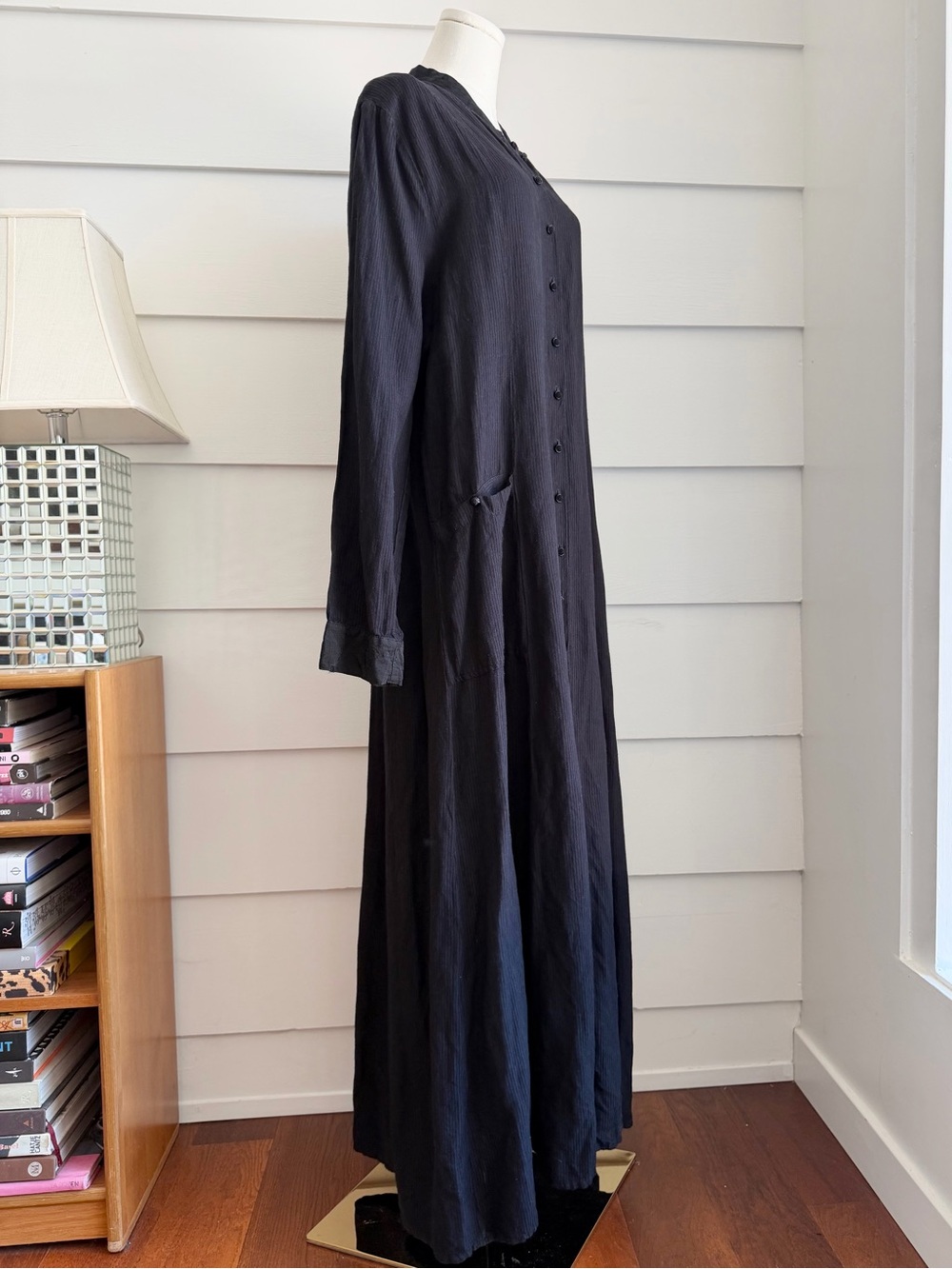 Vintage FLAX by Jeanne Engelhart Black Linen Button-Down Maxi Dress size M - Picture 5 of 8